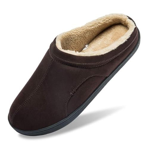 TEGELE Herren Hausschuhe Memory Foam Warme Hausschuhe Winter Gefütterte Pantoffeln Slipper Mit rutschfeste Gummisohle für Drinnen und Draußen Kaffee 45/46 EU von TEGELE