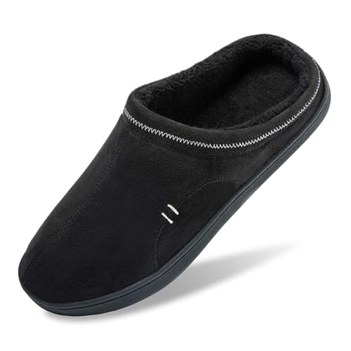 TEGELE Herren Hausschuhe Memory Foam Warme Hausschuhe Winter Gefütterte Pantoffeln Slipper Mit rutschfeste Gummisohle für Drinnen und Draußen Schwarz 49/50 EU von TEGELE