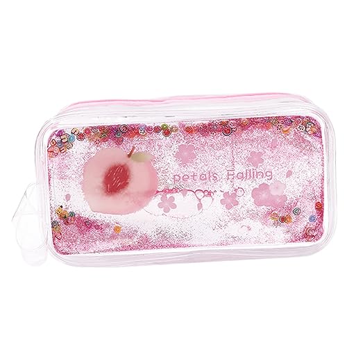 TEHAUX 1 Stück Pfirsichmotiv Transparente Treibsand Kosmetiktasche Federmäppchen Tragbare Stifttasche Schreibwarentasche Stifttasche Glänzende Stifttasche Rot PVC von TEHAUX