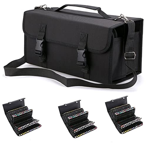 TEHAUX Stifthalter Tasche für Marker 120 Farben Aufbewahrungstasche mit Reißverschluss und Schultergurt Hohe Kapazität für Stifte Robustes Design für Künstler und Reisen von TEHAUX
