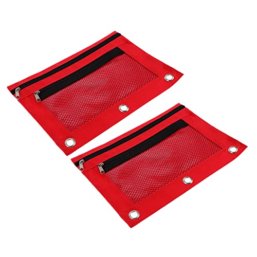 TEHAUX 2stücke Große Kapazität Federmäppchen Mit Fenster Tragbare Schreibwaren-Taschen Für Bürobedarf Vielseitige Stiftbeutel Für Schule Und Kosmetik Rot Mesh-Design von TEHAUX