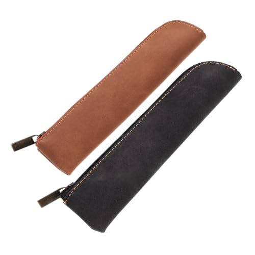 TEHAUX 2 Stück Teiliges Mäppchen aus Dickem Mattem PU Leder mit Reißverschluss Ästhetische Stiftetasche für Schüler Geräumig und Robust Federtasche für Schule und Reisen von TEHAUX