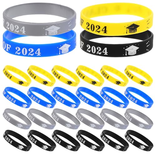 TEHAUX 24 Stück Abschluss-Silikon-Armband Klasse 2024 Abschluss-Armbänder Glückwunsch-Absolventen-Armband Feierndes Handgelenk-Armband Für Universität High-School Ältere Senioren von TEHAUX