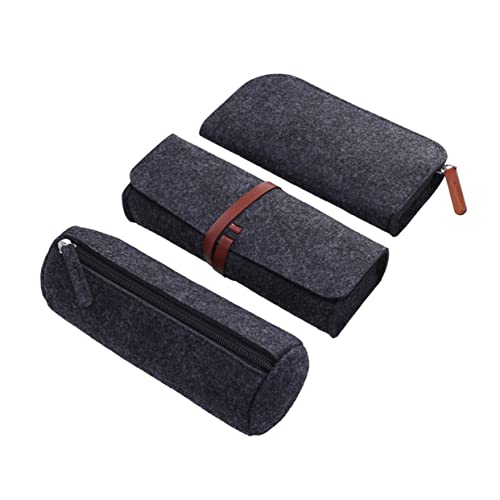 TEHAUX 3 Stück Teiliges Filz Stifteetui Dunkelgrau Vielseitiger Kosmetik und Schreibwaren Organizer Kratzfest mit Ausreichend Stauraum für Stifte Kosmetik und Kleinteile Einfache von TEHAUX