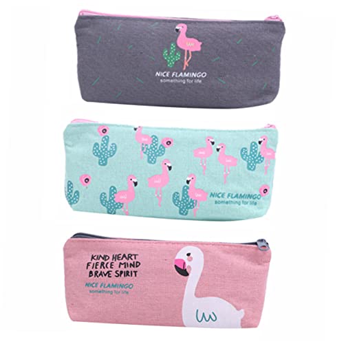 TEHAUX 3stücke Flamingo Stiftetasche Aus Canvas Mit Buchstaben-Design Als Federmäppchen Oder Kosmetiktasche Geeignet Praktisch Für Studenten Und Junge Mädchen von TEHAUX
