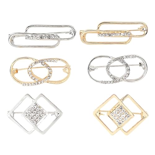TEHAUX Damen Sicherheitsnadeln 6 Stück - Silber & Gold Rhinestone geometrische Broschen - Dekorative Kragenstifte für Hemden, Schals, Reverskragen, Kleider, Strickjacken von TEHAUX
