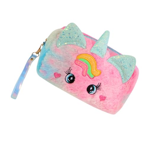 TEHAUX Federmäppchen Einhorn Stifttasche Kleiner Make-up-Beutel Outdoor-Make-up-Tasche Schreibwarenkoffer Für Studenten Schreibwarenetui Für Kind Plüsch Reißverschluss Container von TEHAUX