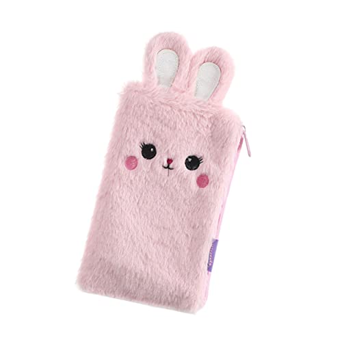 TEHAUX Hellrosa Plüsch Federmäppchen Multifunktionale Aufbewahrungstasche mit Kaninchenohren Waschbar für Schreibwaren Kosmetik Handy Geldbörse von TEHAUX
