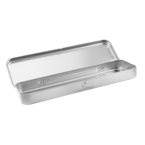 TEHAUX Metallblech Federmäppchen Rechteckig Mattiert Einlagig Langlebig Stiftbox für Schüler Geräumiges Federmäppchen aus Metall für Schreibutensilien Silberfarben Robustes Blechkästchen von TEHAUX