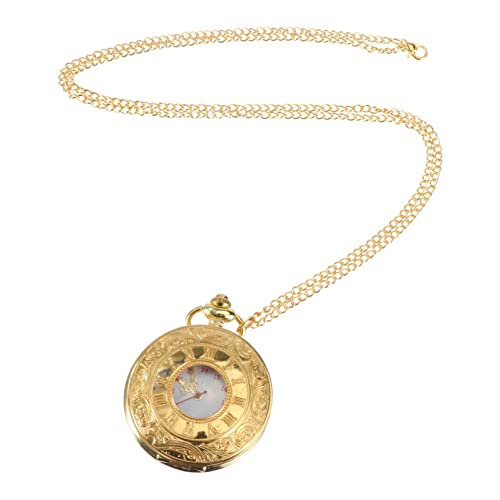 TEHAUX Fob Armbanduhr Retro-Taschenuhr im Romanischen Stil Vintage-Muster Runde Uhr Anhänger Kette Halskette für Alltag Einkaufen Party Geschenk (Golden) Dekorative Mädchenuhr von TEHAUX