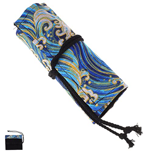 TEHAUX Rollmäppchen Für Stifte Großes Federmäppchen Mit Filigranem Druckmuster Rolltasche Als Stifte-Organizer Tragbare Stiftrollentasche Im Japanischen Stil Platz Für Buntstifte Und von TEHAUX