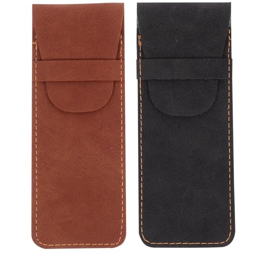 TEHAUX Stifteetui Aus Leder 2Er-Pack Vintage-Stifteetui Aus Pu-Leder (Schwarz +) – Schutzhülle Mit Zwei Fächern Für Füllfederhalter Bleistifte Und Schreibwaren – Zubehör Für Büro von TEHAUX