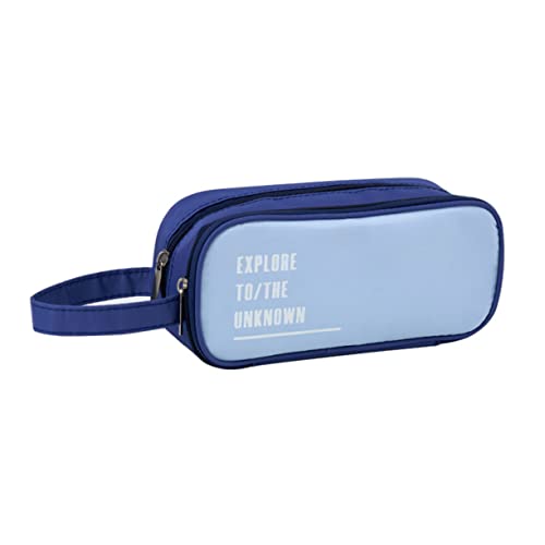 TEHAUX Tragbares Doppellagiges Federmäppchen Tasche ästhetisch Lagen Stiftetui schreibwaren Set schreibwaren Organizer abriebfester Bleistiftbeutel federmappe Oxford-Stoff Blue von TEHAUX
