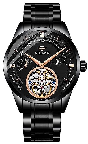 TEINTOP Herren Uhren Automatik Skelett Mechanische Mondphase Armbanduhr Männlich (Shwarz) von TEINTOP