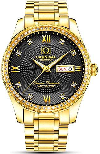 TEINTOP Armbanduhren für Herren Mechanische Uhr Bergkristall Inlay Lünette Automatikuhren (Gold Schwarz) von TEINTOP
