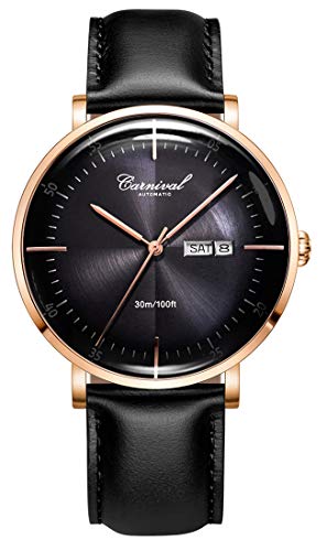 TEINTOP Automatik Uhr Herren Mechanische Japanische Bewegung Gebogen Kristall(Rose Gold Schwarz) von TEINTOP