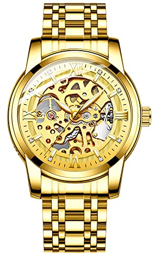 TEINTOP Automatik Uhr Herren Skelett Mechanische mit Edelstahlband(Gold) von TEINTOP