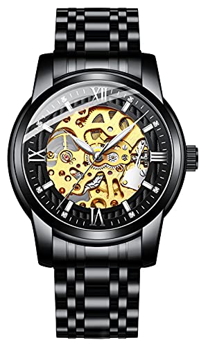 TEINTOP Automatik Uhr Herren Skelett Mechanische mit Edelstahlband(Schwarz) von TEINTOP