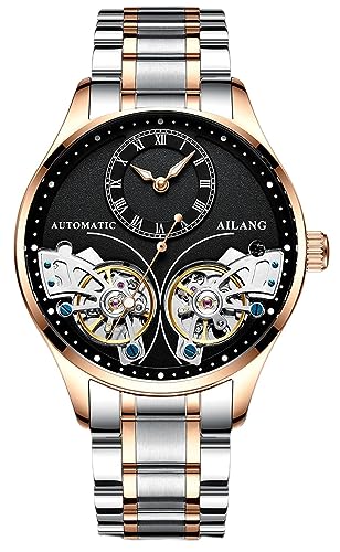 TEINTOP Herren Automatik Uhren Skelett Ailang Serie Stahlband Männer Armbanduhr (Roségold Schwarz) von TEINTOP