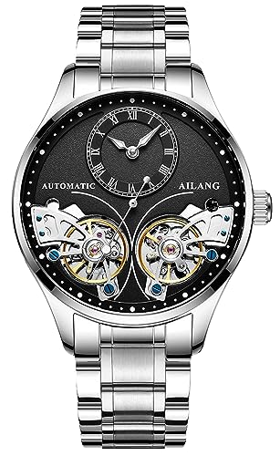 TEINTOP Herren Automatik Uhren Skelett Ailang Serie Stahlband Männer Armbanduhr (Silber Schwarz) von TEINTOP