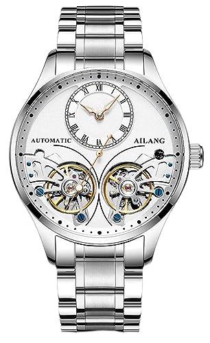 TEINTOP Herren Automatik Uhren Skelett Ailang Serie Stahlband Männer Armbanduhr (Silber Weiß) von TEINTOP