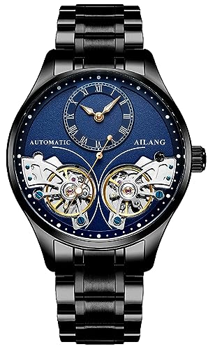 TEINTOP Herren Automatik Uhren Skelett Ailang SerieStahlband Männer Armbanduhr (Schwarz Blau) von TEINTOP