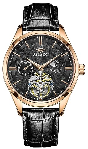 TEINTOP Herren Uhren Automatik Skelett Mechanische Mondphase Armbanduhr Männlich (Roségold Schwarz) von TEINTOP