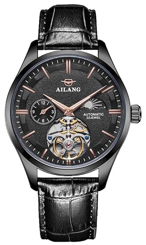 TEINTOP Herren Uhren Automatik Skelett Mechanische Mondphase Armbanduhr Männlich (Schwarz) von TEINTOP