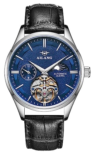 TEINTOP Herren Uhren Automatik Skelett Mechanische Mondphase Armbanduhr Männlich (Silbe Blau) von TEINTOP