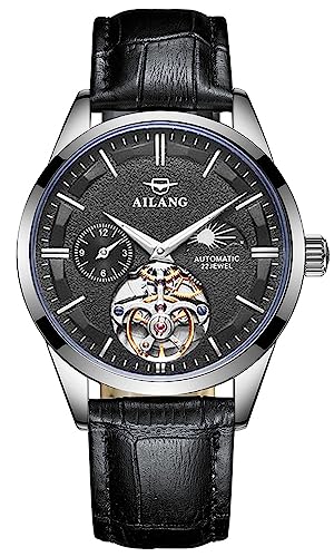 TEINTOP Herren Uhren Automatik Skelett Mechanische Mondphase Armbanduhr Männlich (Silbe Schwarz) von TEINTOP