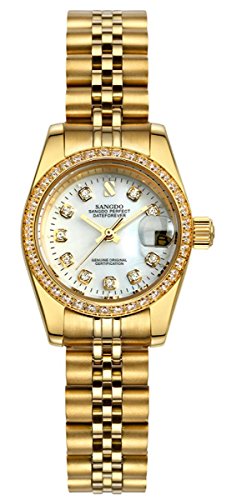 TEINTOP Sangdo Damen Automatik Uhr Mechanische Analog Selbstwind Edelstahlband(Weiß Gold) von TEINTOP