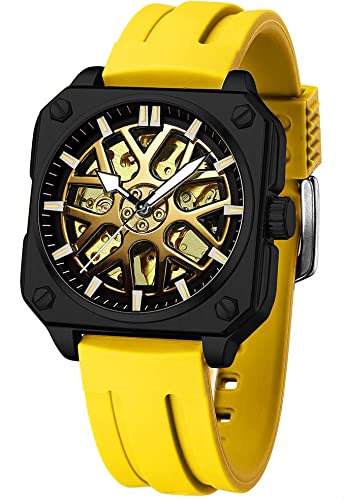 TEINTOP Uhren Herren Skelett Quadratisch Automatisch Mechanisch Auto Nabe Rad Maske Armbanduhr von TEINTOP