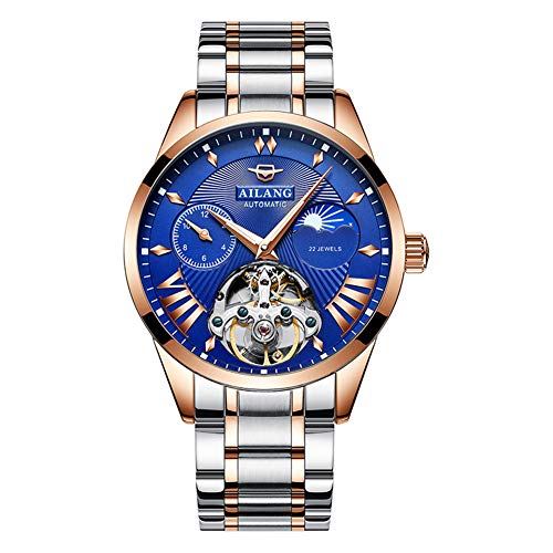 TEINTOP Uhren für Herren Automatik Tag Mond Armbanduhren mit Stahl Uhrenarmbänder (Gold Blau) von TEINTOP