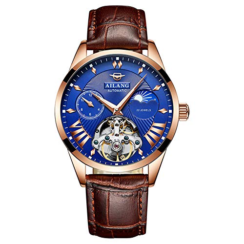 TEINTOP Uhren für Herren Automatik Tag Mond Armbanduhren mit Stahl Uhrenarmbänder (Gold Blau) von TEINTOP