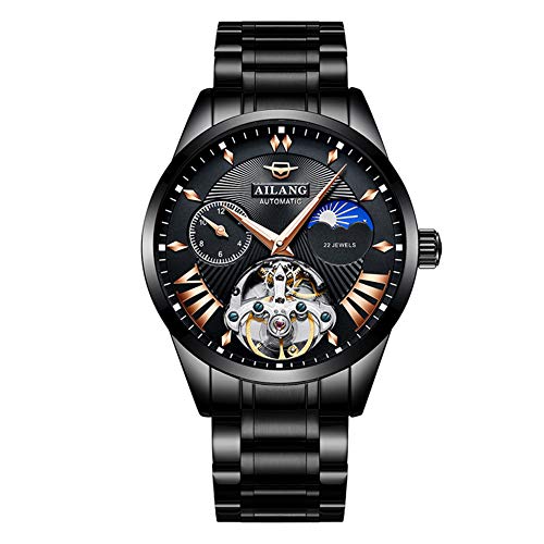 TEINTOP Uhren für Herren Automatik Tag Mond Armbanduhren mit Stahl Uhrenarmbänder (Schwarz) von TEINTOP