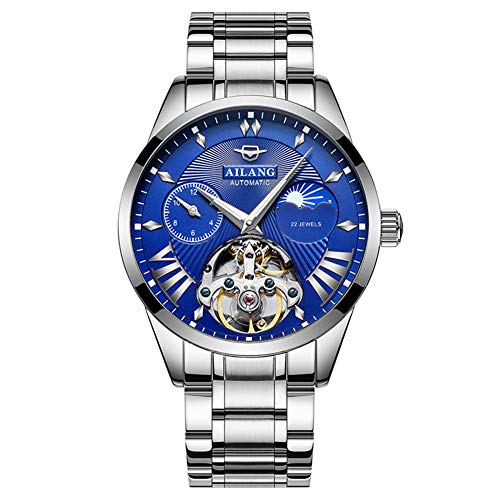 TEINTOP Uhren für Herren Automatik Tag Mond Armbanduhren mit Stahl Uhrenarmbänder (Schwarz Blau) von TEINTOP