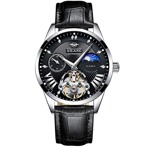 TEINTOP Uhren für Herren Automatik Tag Mond Armbanduhren mit Stahl Uhrenarmbänder (Silber Schwarz) von TEINTOP