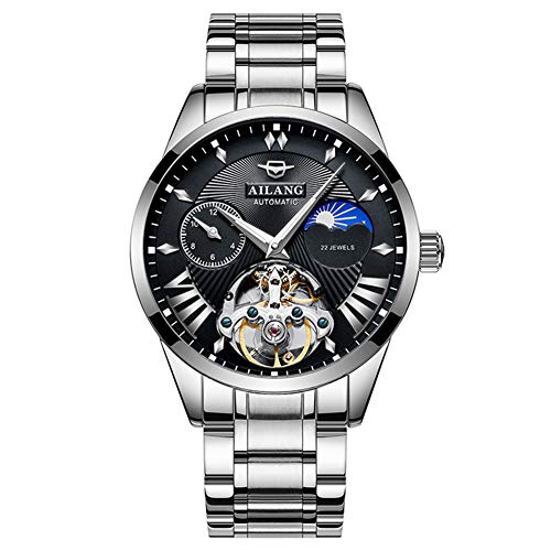 TEINTOP Uhren für Herren Automatik Tag Mond Armbanduhren mit Stahl Uhrenarmbänder (Silber Schwarz) von TEINTOP