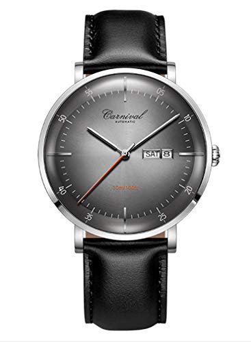 TEINTOP Automatik Uhren Herren Mechanische Doppelkalender Leder Armband(Grau) von TEINTOP