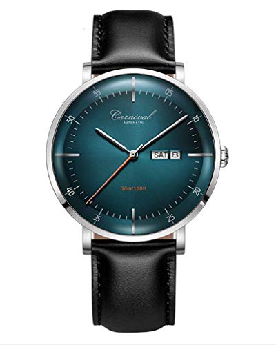 TEINTOP Automatik Uhren Herren Mechanische Doppelkalender Leder Armband(Grün) von TEINTOP