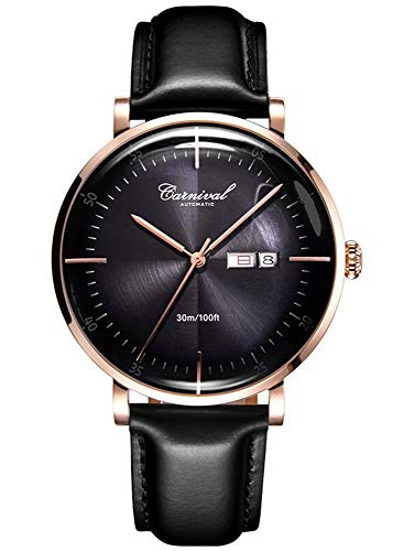 TEINTOP Automatik Uhren Herren Mechanische Doppelkalender Leder Armband(Roségold schwarz) von TEINTOP