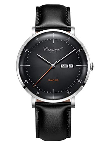 TEINTOP Automatik Uhren Herren Mechanische Doppelkalender Leder Armband(Schwarz) von TEINTOP