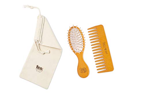 TEK - Geldbeutel-Kit: Rado Kleine ovale Bürste und kleiner Kamm Orange mit Baumwolltasche, handgefertigt in Italien von TEK