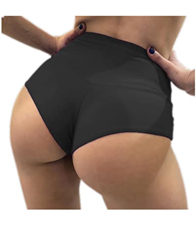 Damen Yoga Booty Shorts Hohe Taille Workout Gym Dance Hot Pants, Schwarz, Klein von TEKISTO