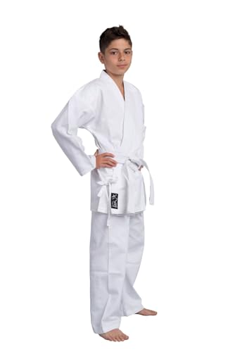 TEKKA BUDO Kinder Karateanzug Kidoka II weiß - Leichtes Kids Modell 8 oz Baumwolle - Karate Gi Set - Jacke Hose Gürtel - Einsteiger Anzug von TEKKA BUDO