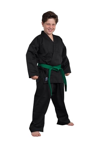 TEKKA BUDO Kinder Karateanzug Kidoka schwarz - Leichtes Kids Modell 7.5 oz Mischgewebe - Karate Gi Set - Jacke Hose Gürtel - Einsteiger Anzug von TEKKA BUDO