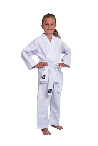 TEKKA BUDO Kinder Karateanzug Kidoka weiß - Leichtes Kids Modell 7.5 oz Mischgewebe - Karate Gi Set - Jacke Hose Gürtel - Einsteiger Anzug von TEKKA BUDO
