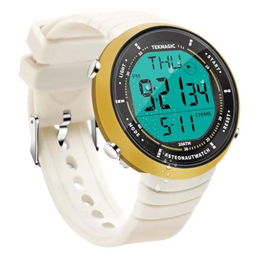 Digitale Sportuhr zum Schwimmen und Tauchen 10 ATM 100m Wasserdicht mit Funktionen Wecker, Chronograph, Stoppuhr, Timer, Countdown, Dualzeit, 12 und 24 Stunden-Format Umschaltbar, Silikonband von TEKMAGIC