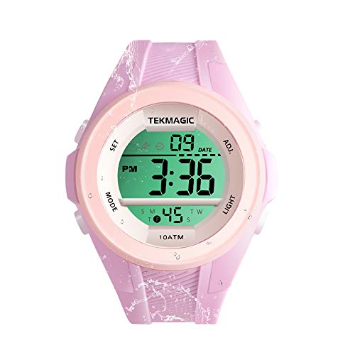 Mädchen Sportuhr 10ATM Wasserdicht Schwimmuhr mit Stoppuhr Chronograph Alarmfunktionen Dual Zeitzone 12/24 Stunden Format von TEKMAGIC