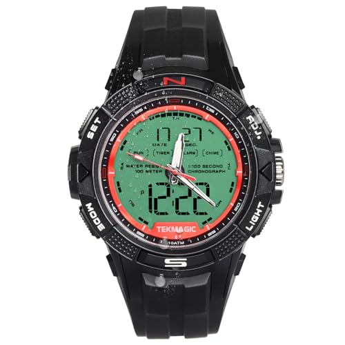 TEKMAGIC 10 ATM Wasserdicht Armbanduhr mit Digitaler und Analoger Anzeige, Wecker, Stoppuhr, Timer, Doppelzeit, Kalender, 12 und 24 Stunden Format Umschaltbar von TEKMAGIC